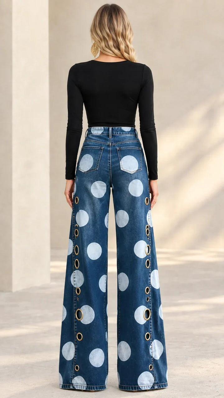 Alia - Premium Wide-Leg-Jeans mit Polka-Dots
