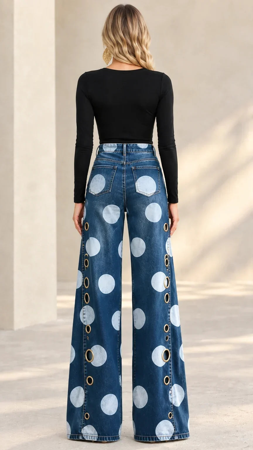 Alia - Premium Wide-Leg-Jeans mit Polka-Dots