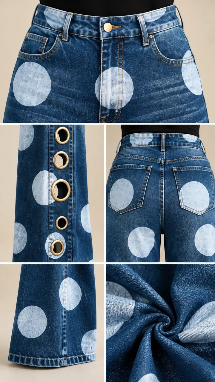 Alia - Premium Wide-Leg-Jeans mit Polka-Dots