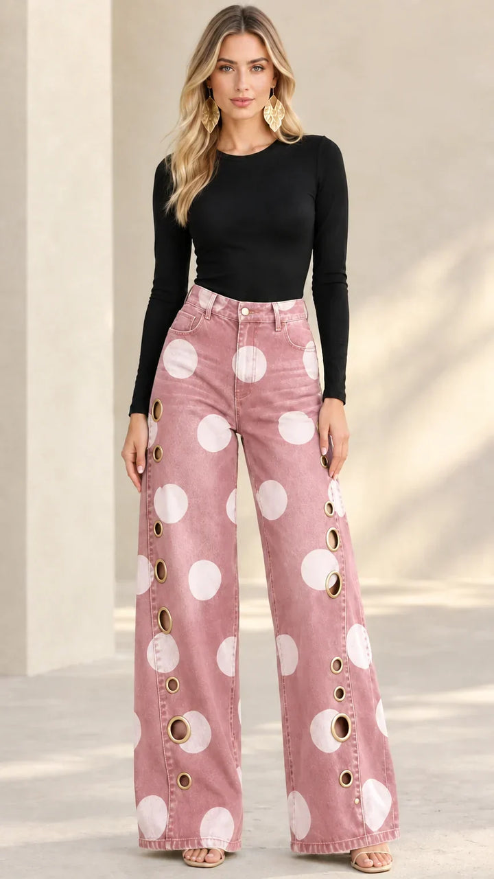 Alia - Premium Wide-Leg-Jeans mit Polka-Dots