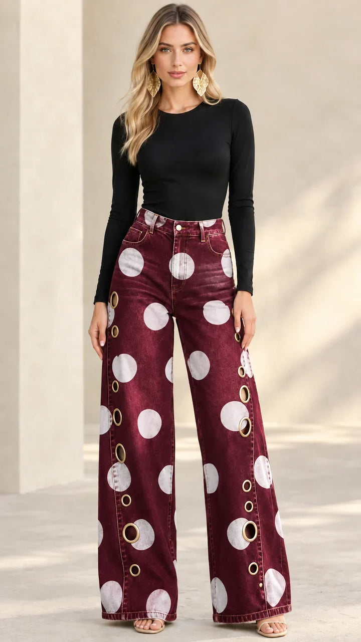 Alia - Premium Wide-Leg-Jeans mit Polka-Dots