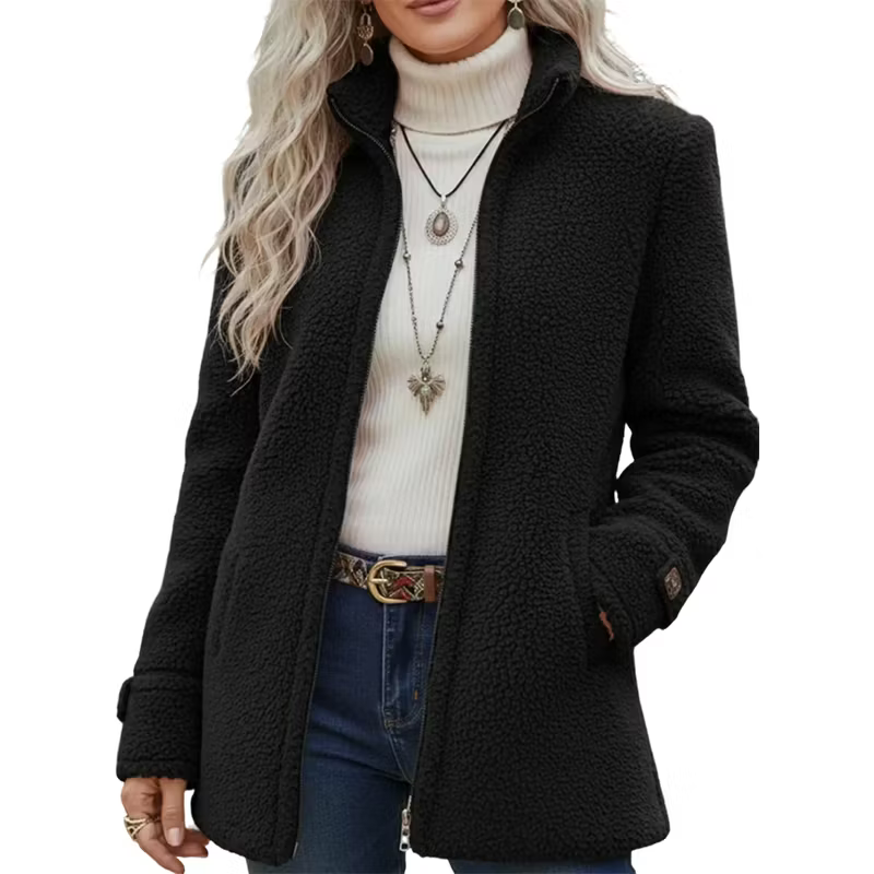 Lana - Strukturierte, mittellange Jacke mit Reißverschluss