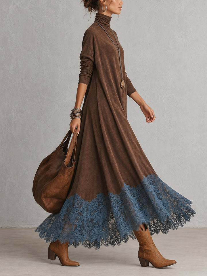 Gretta - Soft-Touch-Maxikleid mit Spitzenbesatz