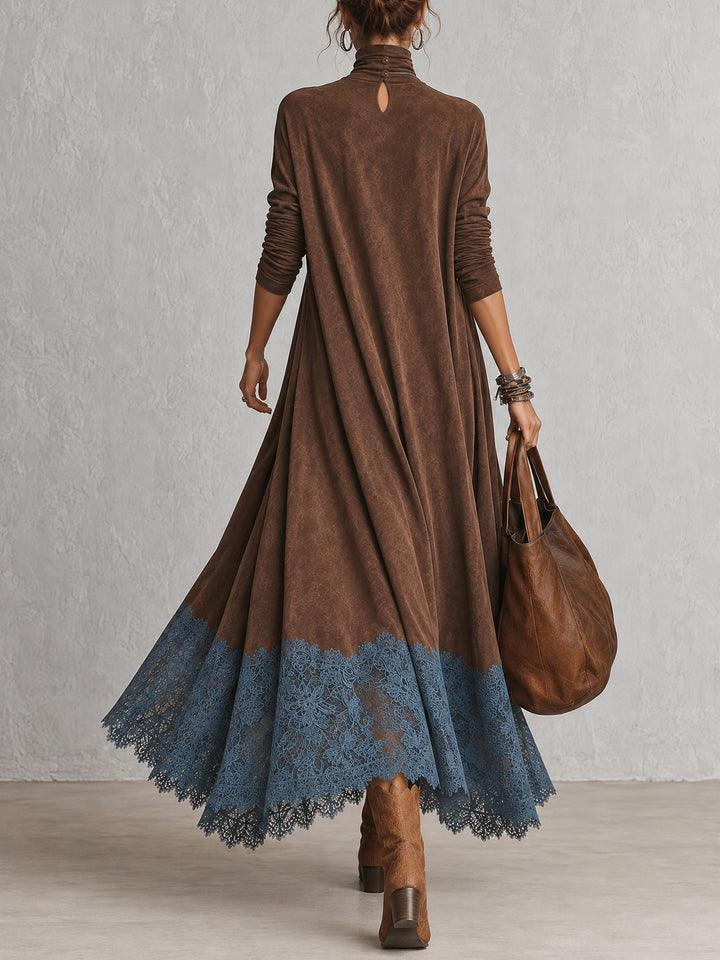 Gretta - Soft-Touch-Maxikleid mit Spitzenbesatz