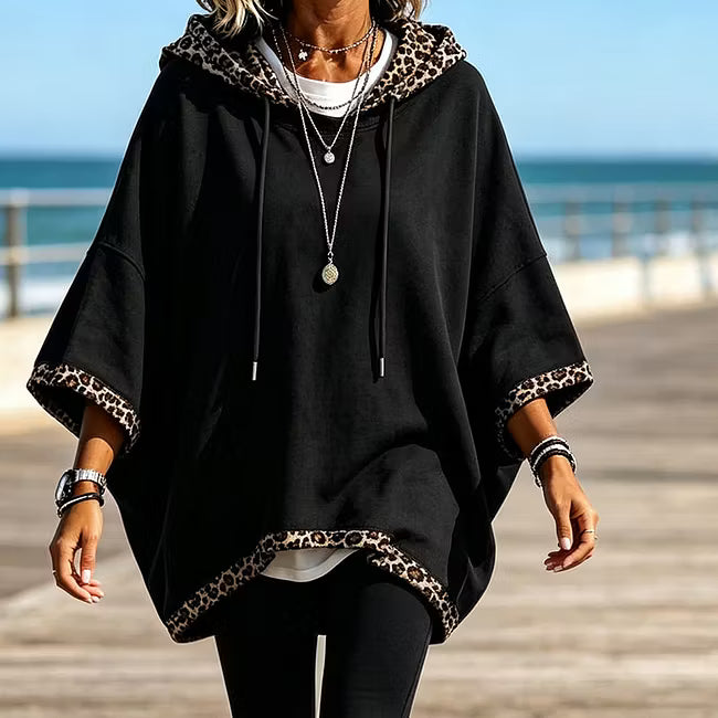 Aliz - Hoodie mit Fledermausärmeln und Leopardenmuster