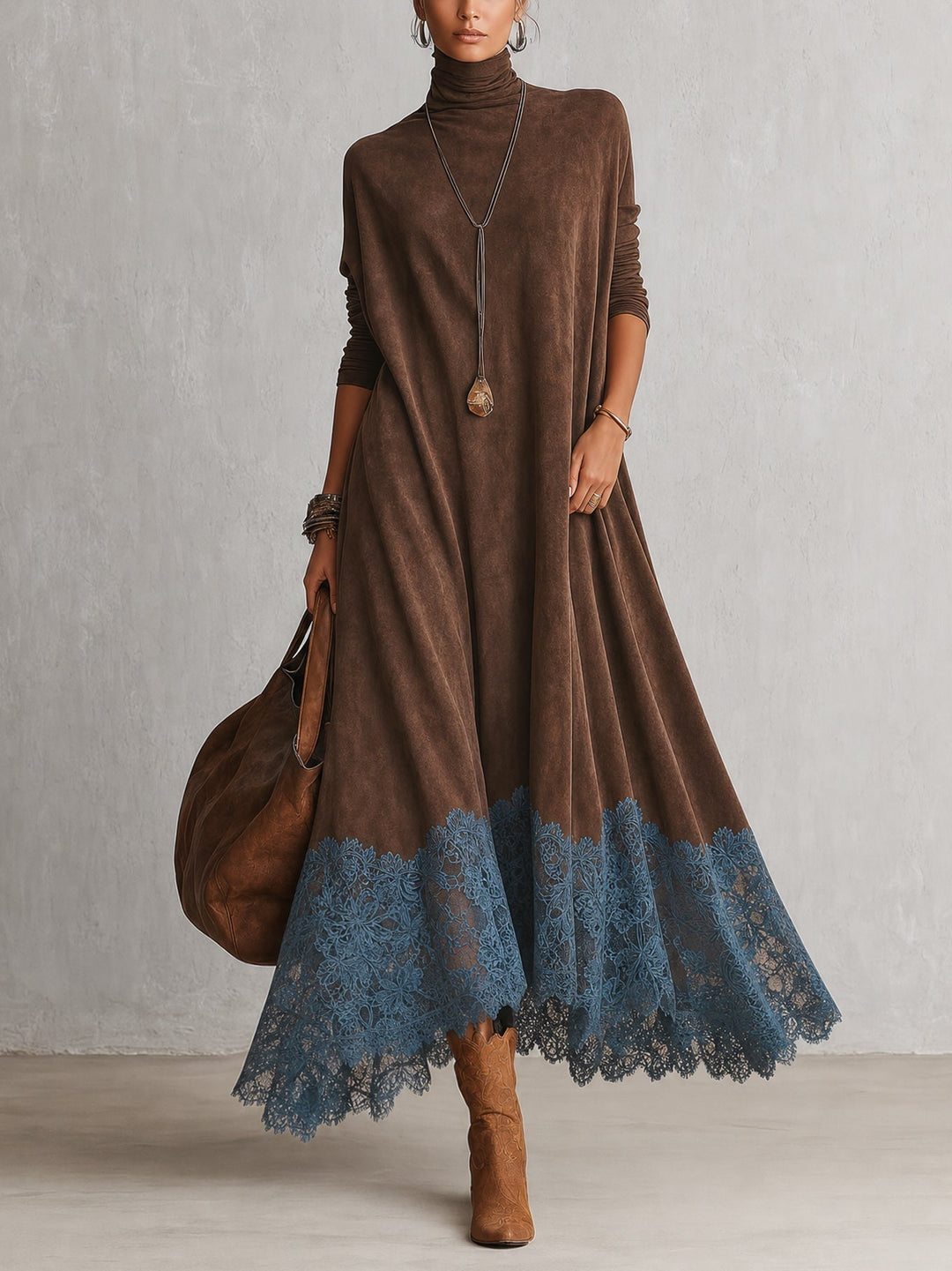 Gretta - Soft-Touch-Maxikleid mit Spitzenbesatz