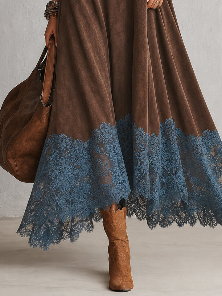 Gretta - Soft-Touch-Maxikleid mit Spitzenbesatz
