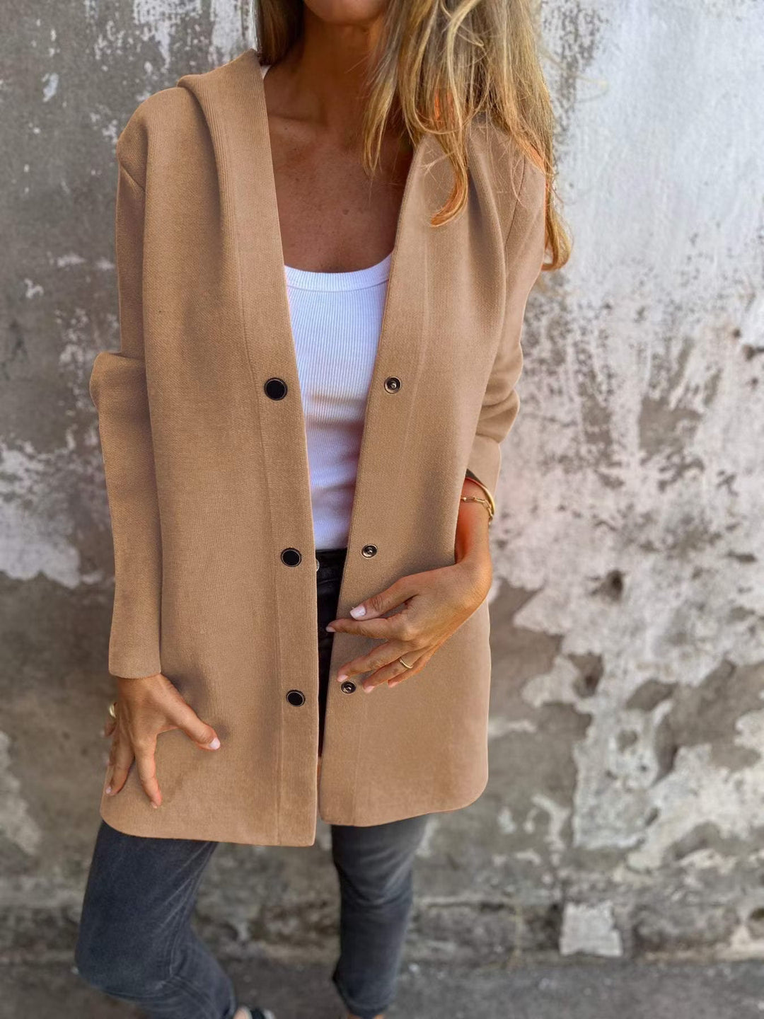 Aloura - Legerer Kapuzen-Cardigan mit Knopfleiste