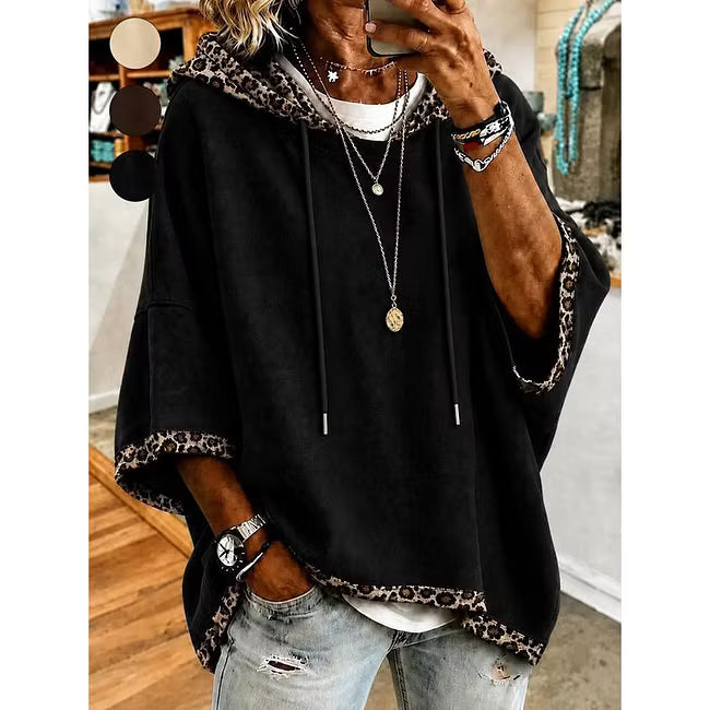Aliz - Hoodie mit Fledermausärmeln und Leopardenmuster