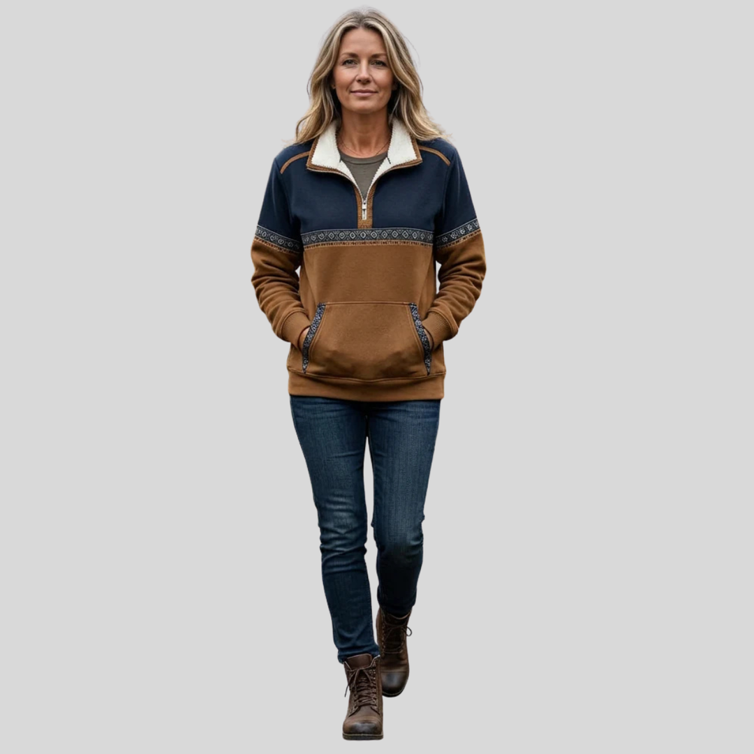 Coraia - Plüsch-Pullover mit halbem Reißverschluss