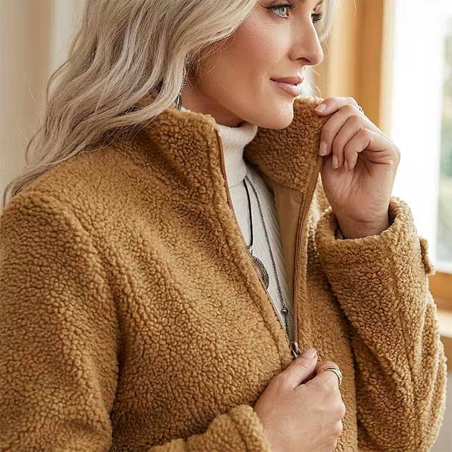 Lana - Strukturierte, mittellange Jacke mit Reißverschluss