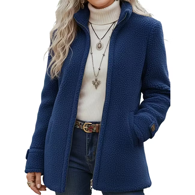 Lana - Strukturierte, mittellange Jacke mit Reißverschluss