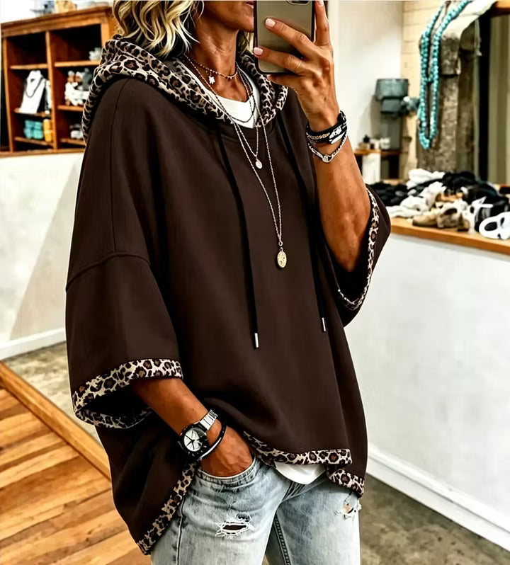 Aliz - Hoodie mit Fledermausärmeln und Leopardenmuster