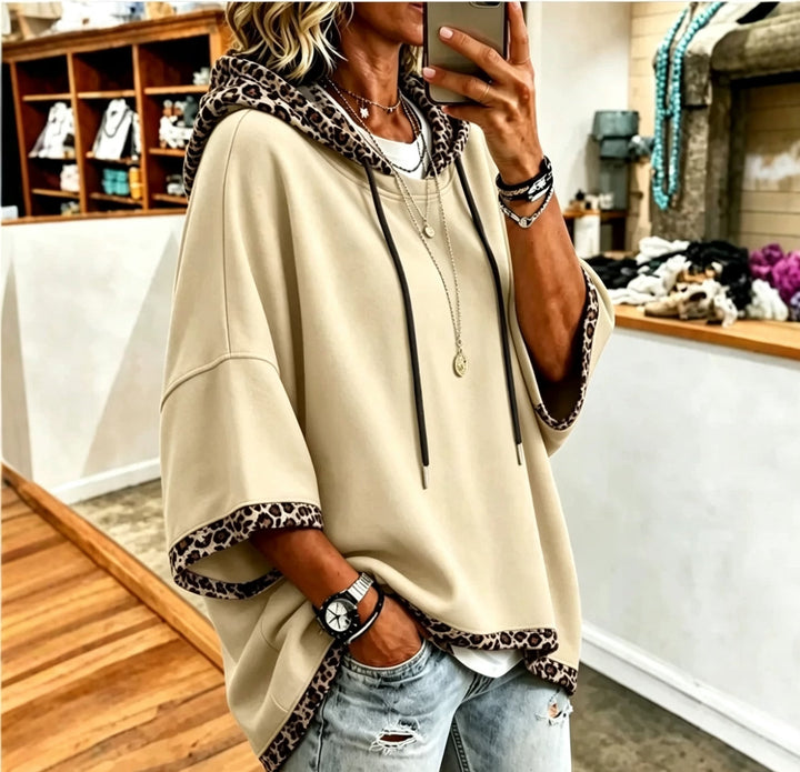 Aliz - Hoodie mit Fledermausärmeln und Leopardenmuster