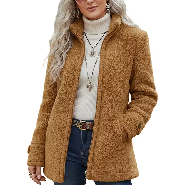 Lana - Strukturierte, mittellange Jacke mit Reißverschluss