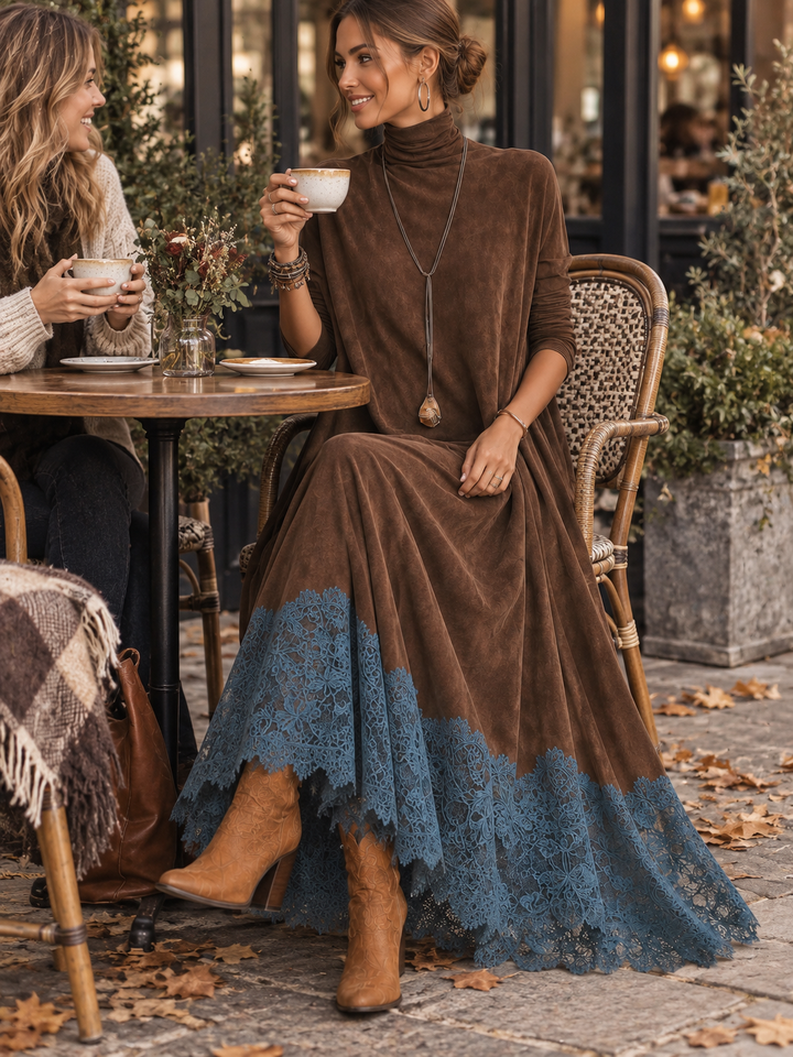 Gretta - Soft-Touch-Maxikleid mit Spitzenbesatz