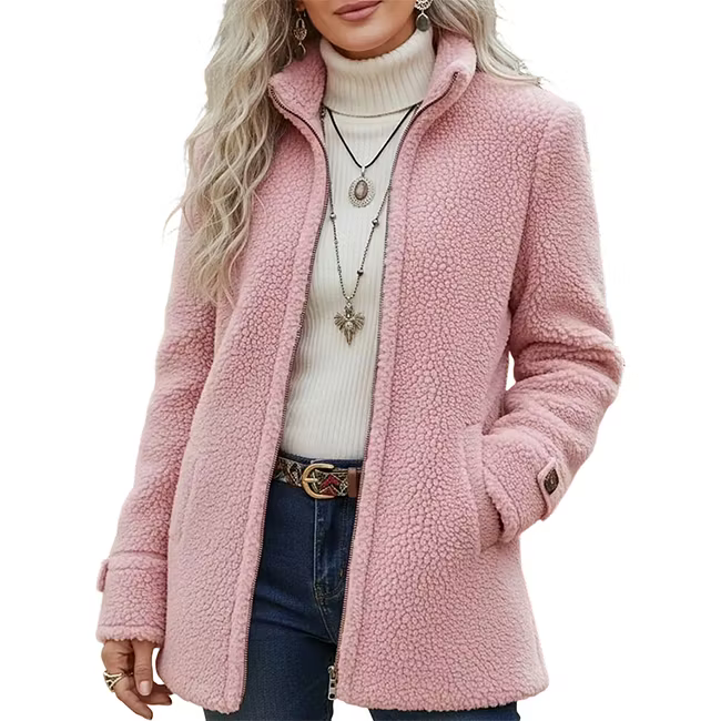 Lana - Strukturierte, mittellange Jacke mit Reißverschluss