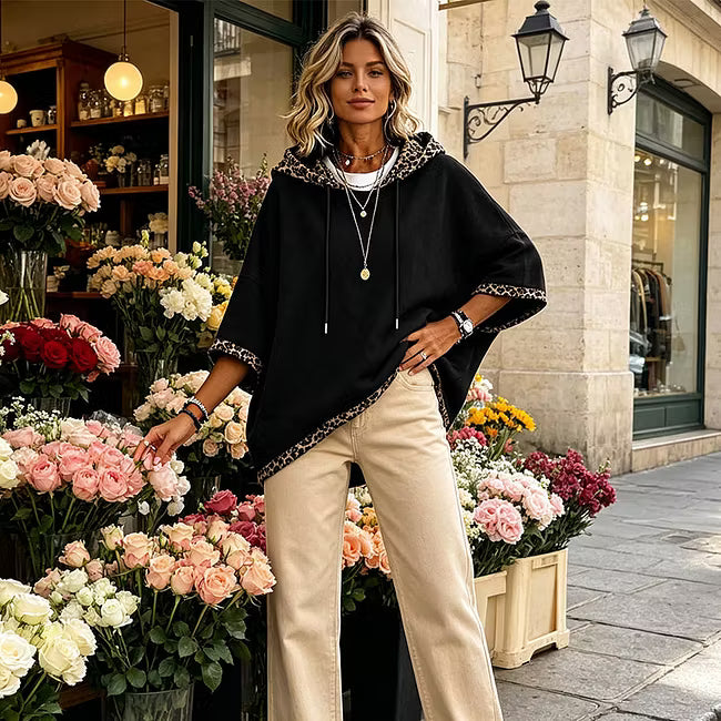 Aliz - Hoodie mit Fledermausärmeln und Leopardenmuster
