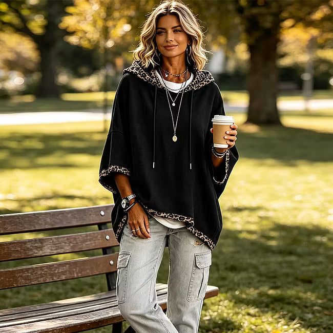 Aliz - Hoodie mit Fledermausärmeln und Leopardenmuster