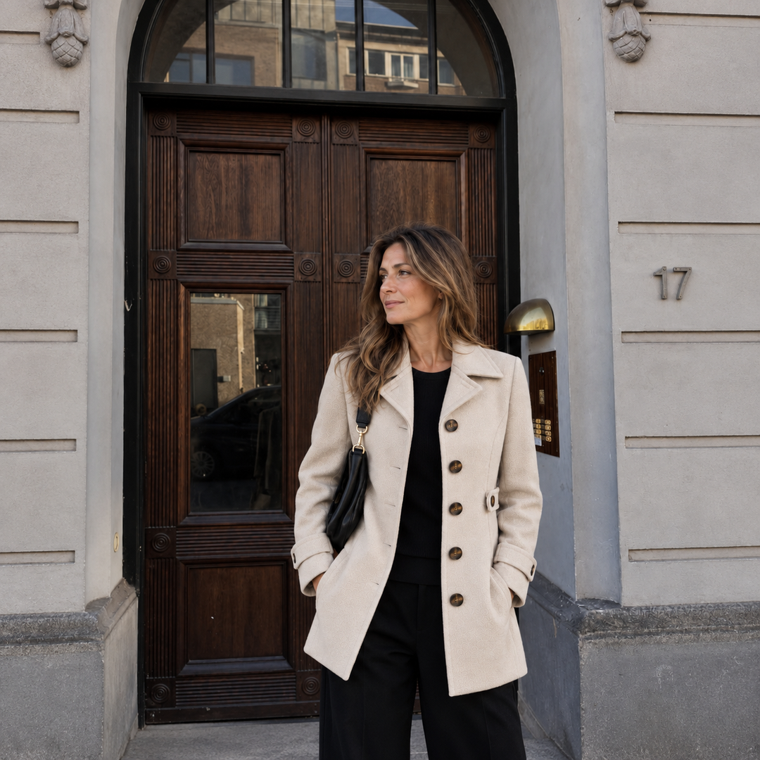 Romy - Taillierter, mittellanger Mantel mit Knopfleiste