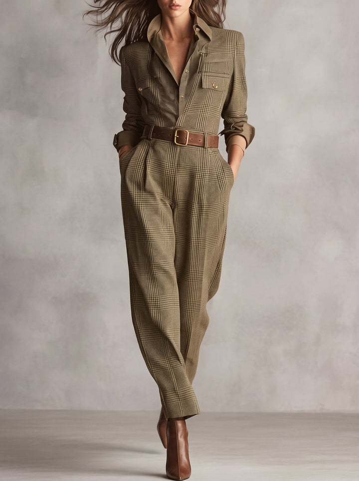 Eulie - Karierter Jumpsuit mit Gürtel
