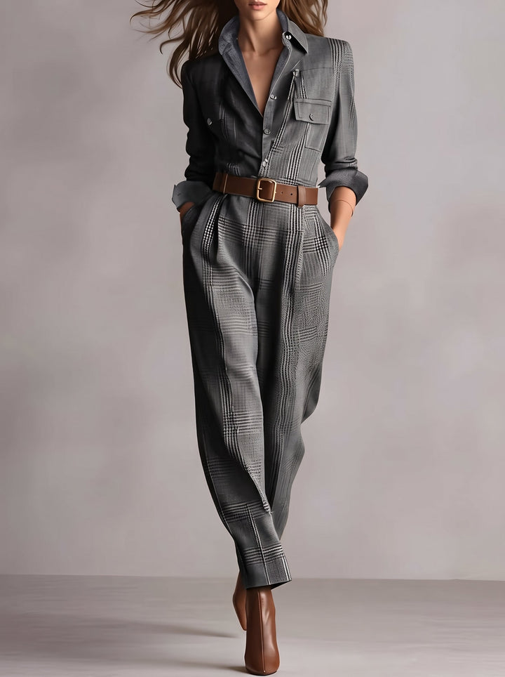 Eulie - Karierter Jumpsuit mit Gürtel