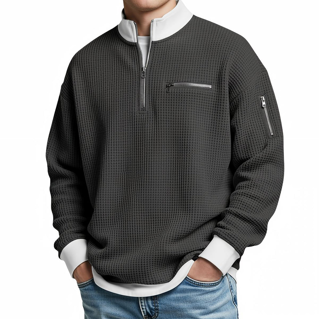 Brice - Strukturiertes Waffelstrick-Sweatshirt mit 1/4-Reißverschluss