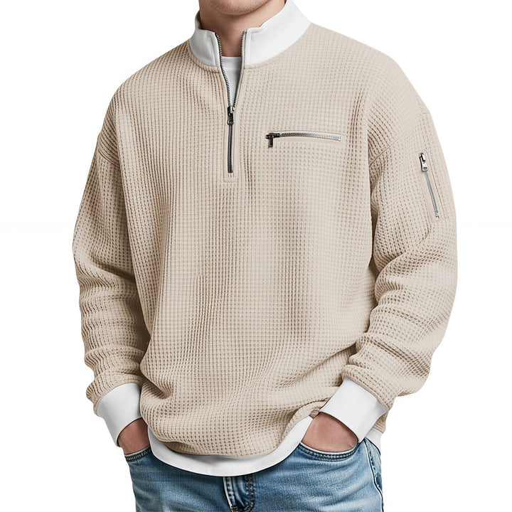 Brice - Strukturiertes Waffelstrick-Sweatshirt mit 1/4-Reißverschluss