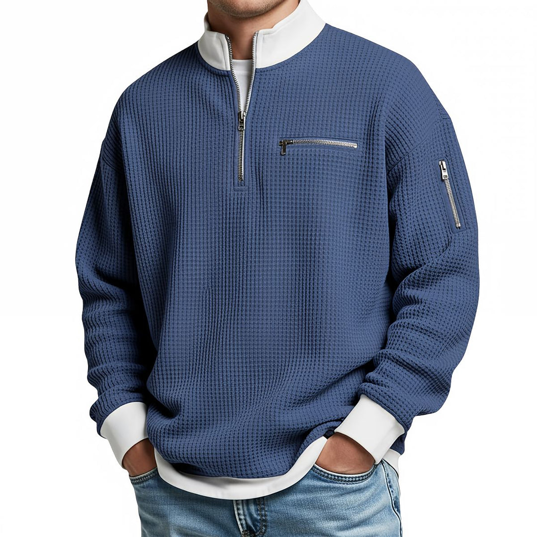 Brice - Strukturiertes Waffelstrick-Sweatshirt mit 1/4-Reißverschluss