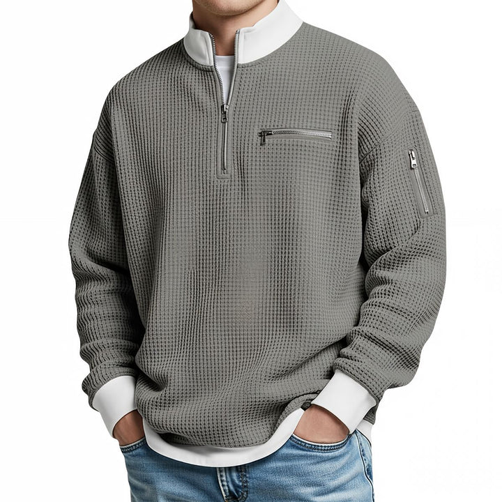 Brice - Strukturiertes Waffelstrick-Sweatshirt mit 1/4-Reißverschluss