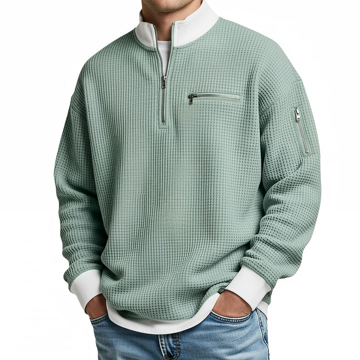 Brice - Strukturiertes Waffelstrick-Sweatshirt mit 1/4-Reißverschluss