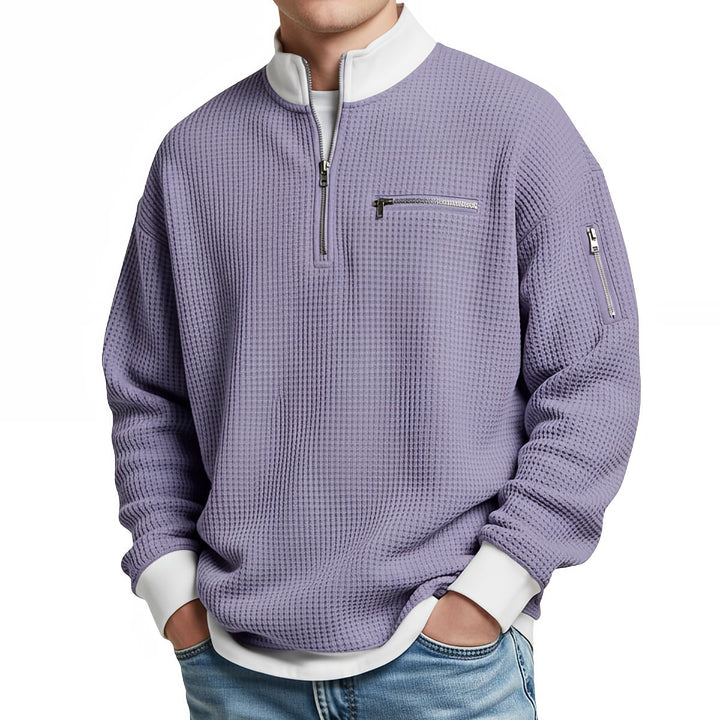 Brice - Strukturiertes Waffelstrick-Sweatshirt mit 1/4-Reißverschluss