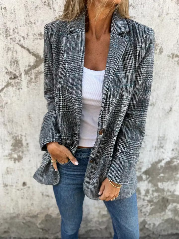 Eira - Taillierter karierter Longblazer