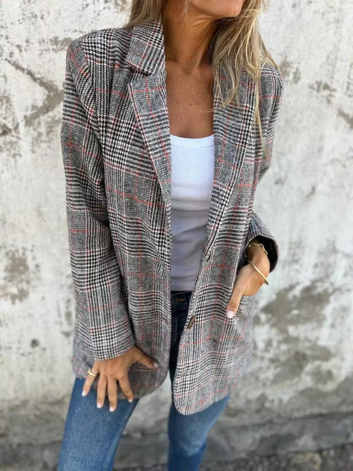 Eira - Taillierter karierter Longblazer