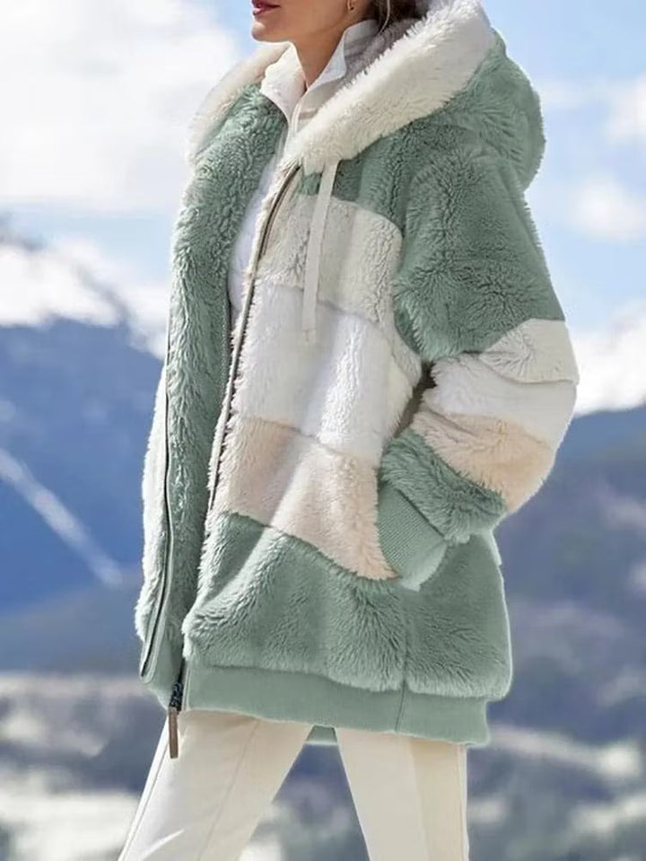 Ruelle - Oversize-Kapuzen-Teddymantel aus Plüsch