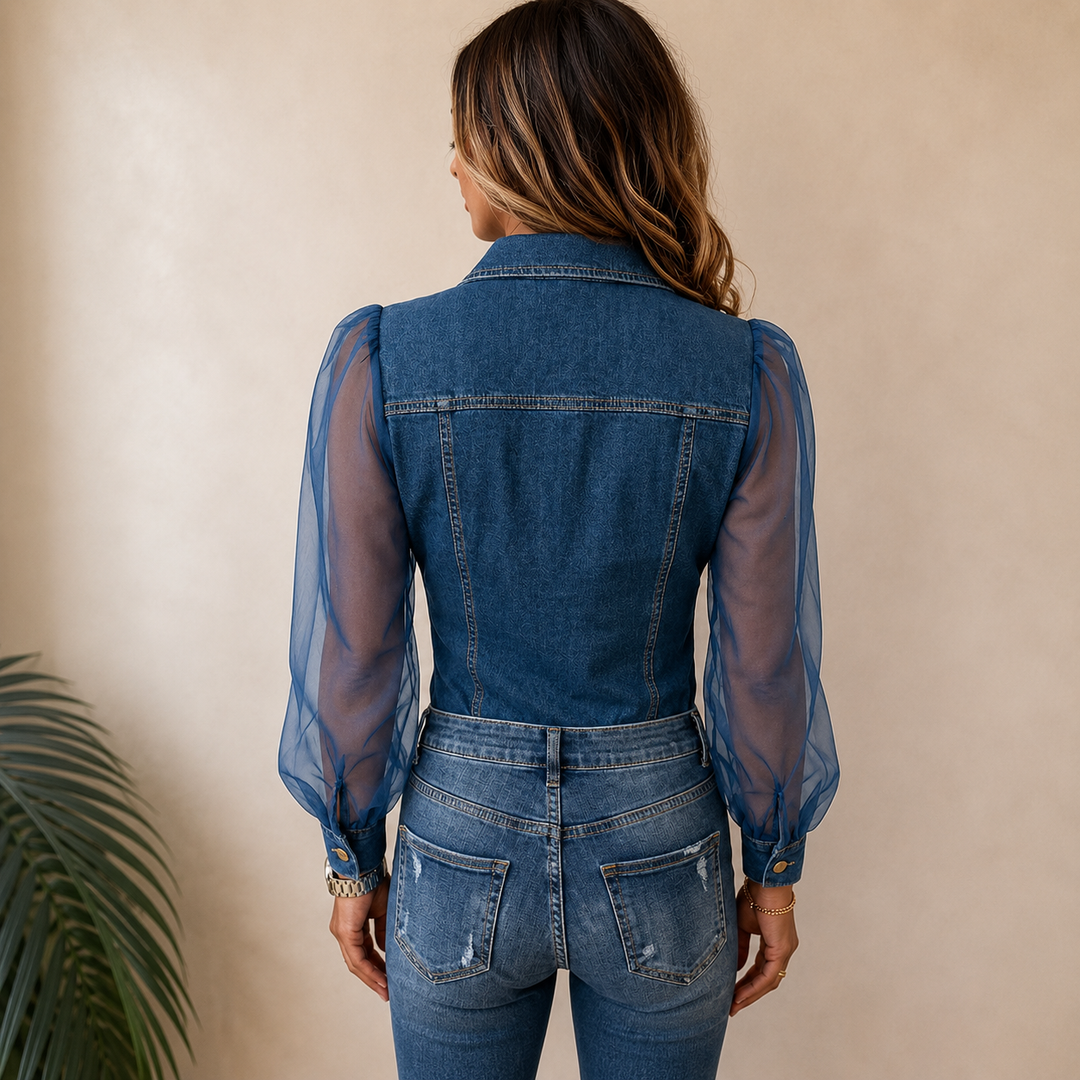 Maren - Bluse mit transparenten Ärmeln und Knopfleiste