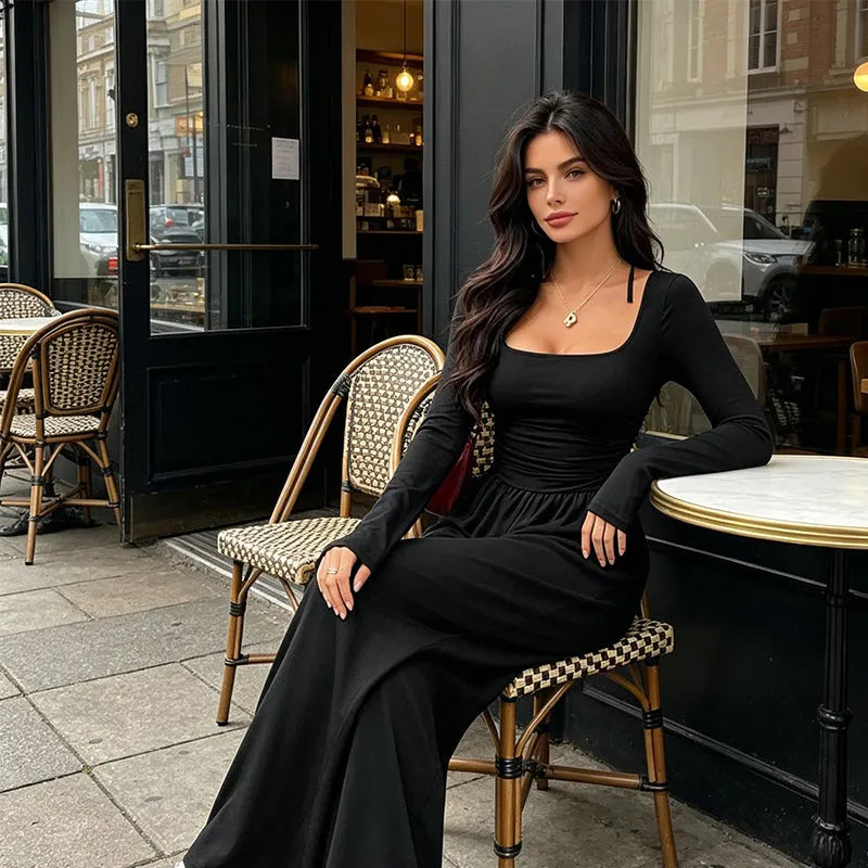 Alise - Geraffter Jumpsuit mit quadratischem Ausschnitt und weitem Bein