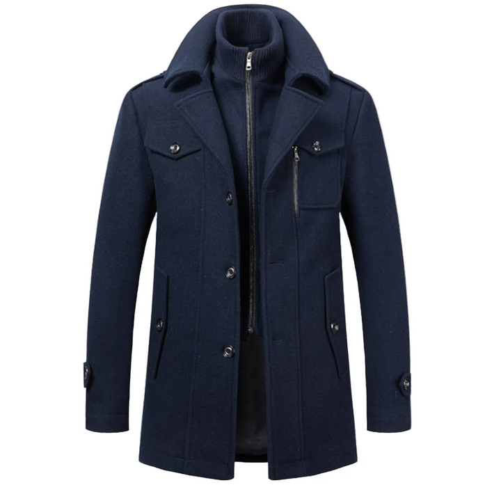 Davin - Mehrlagiger mittellanger Mantel mit hohem Kragen