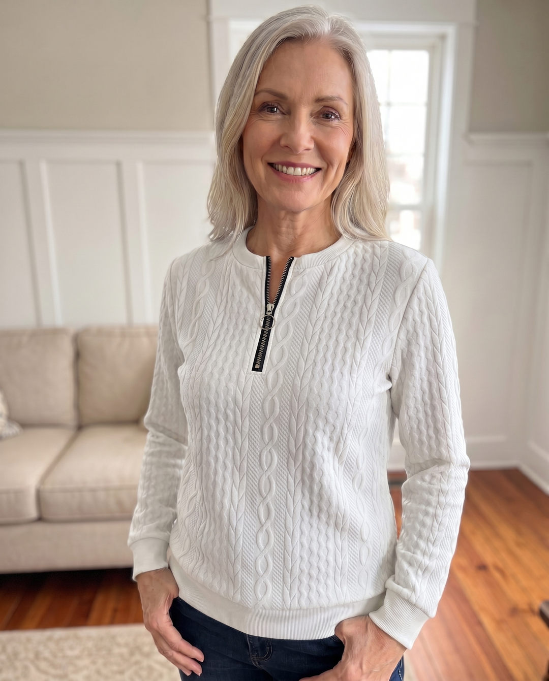 Darla - Strukturierter Zip-Pullover